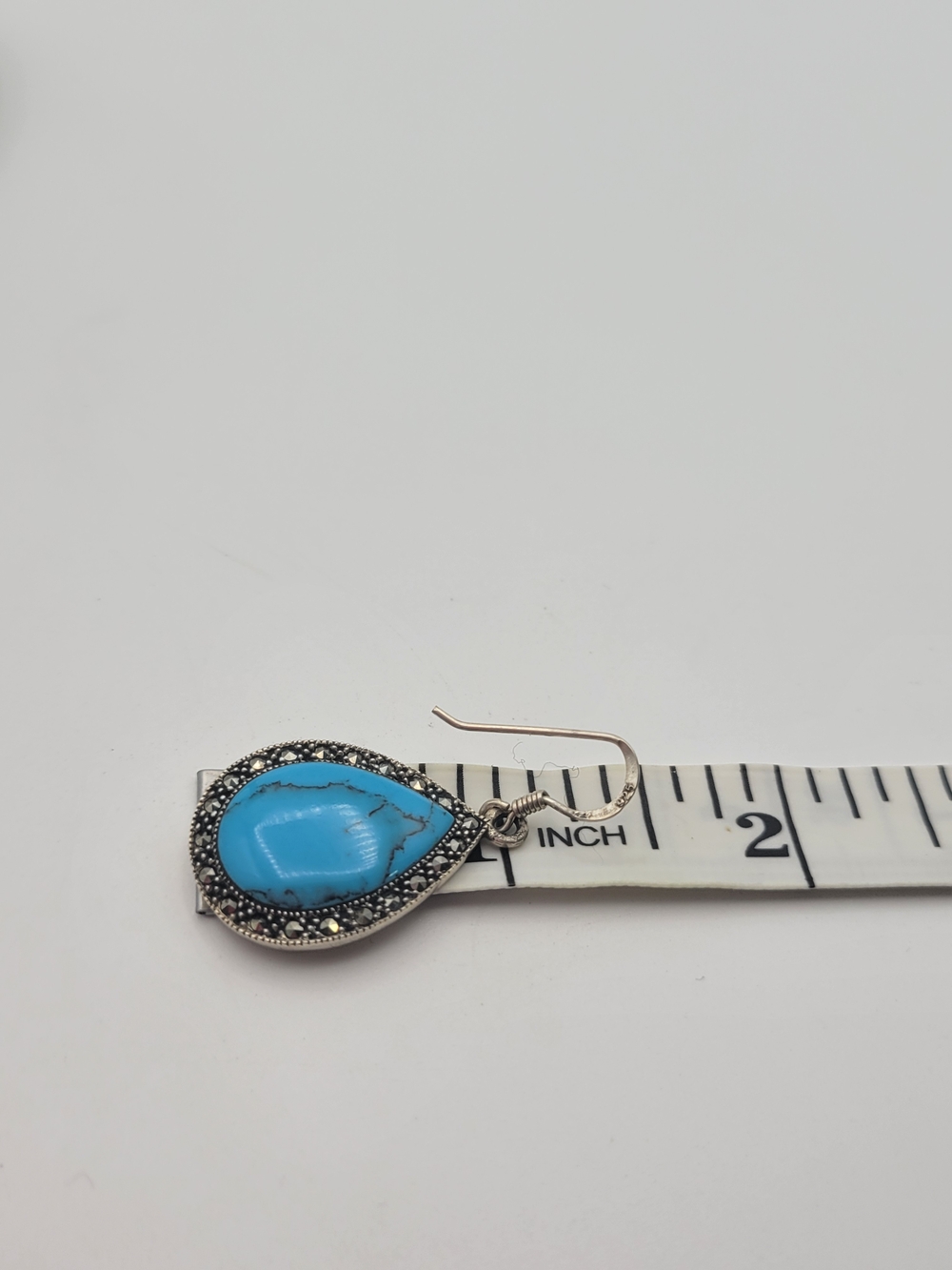 Sterling Silver Nickel Free Turquoise Dangle Tear drop Earrings - Picture 8 of 8